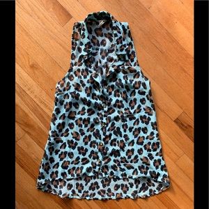 Teal leopard flowy tank